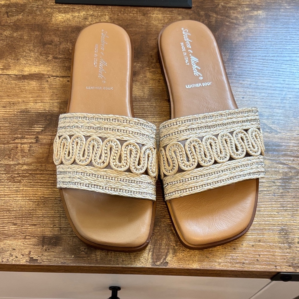 Woven Tan Slide Sandals